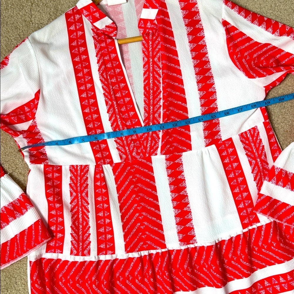 Silk And Salt Dress Aztec Print Boho Red White Midi Length Oversized Easy Fit - Picture 10 of 16